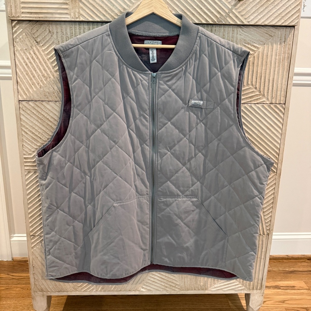 Ocean Coast Big & Tall Gray Quilted Vest Plaid Flannel Lined 3XLT Full Zip